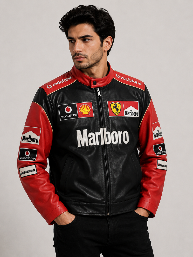 Marboro Black & Red Grand Prix Racing Premium Leather Jacket