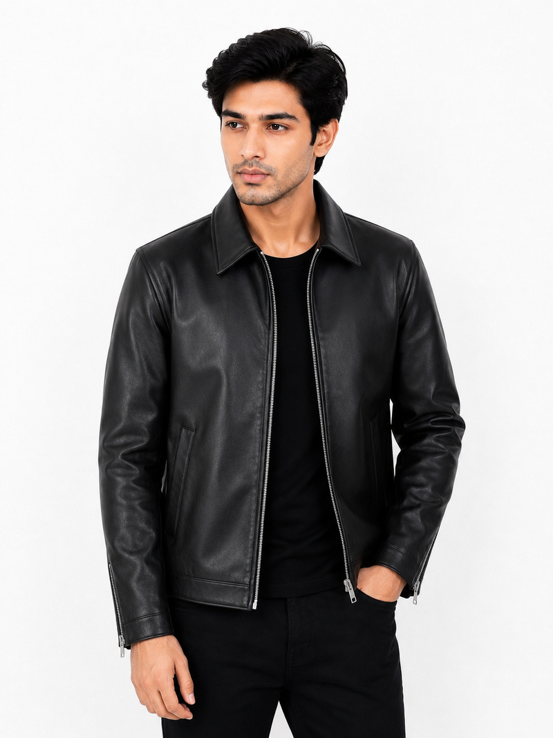 Classic Black Collar Leather Jacket – City Apparel Premium Collection