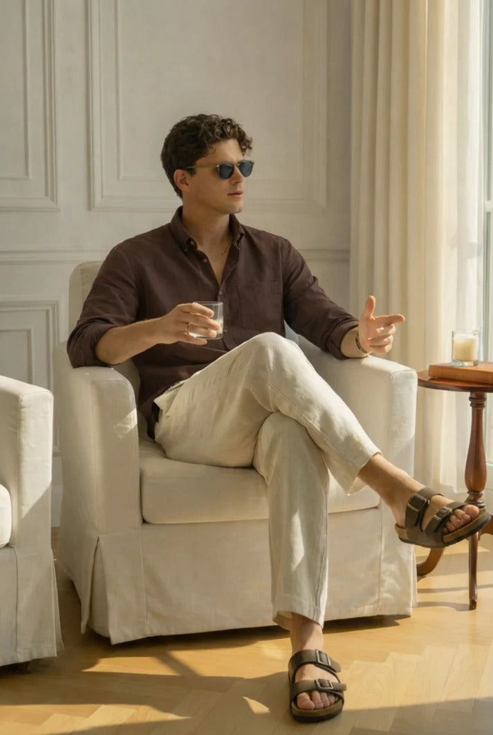 Premium Brown Linen Shirt with Off-White Linen Pants – Summer Casual Combo