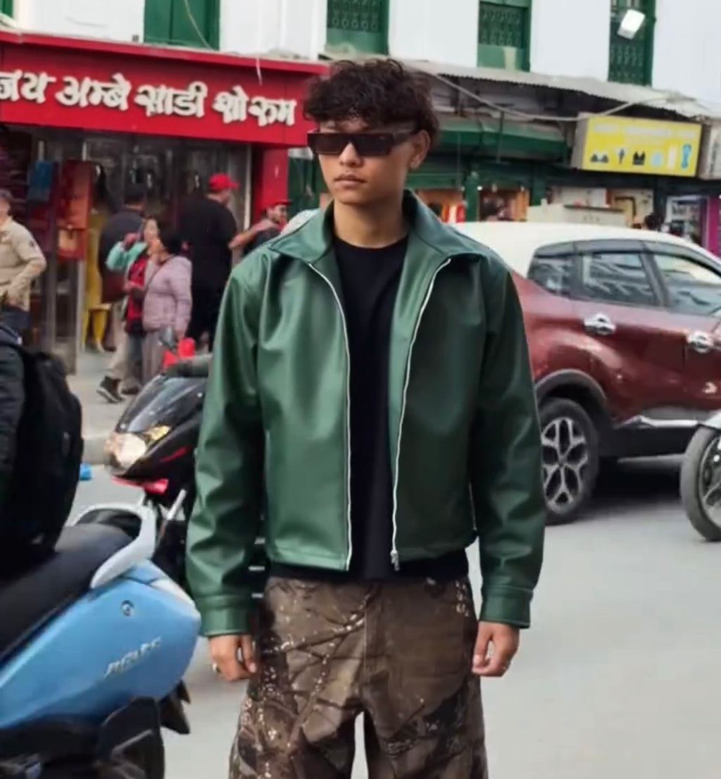 Classic Forest Green Collar Leather Jacket – City Apparel Premium Collection.