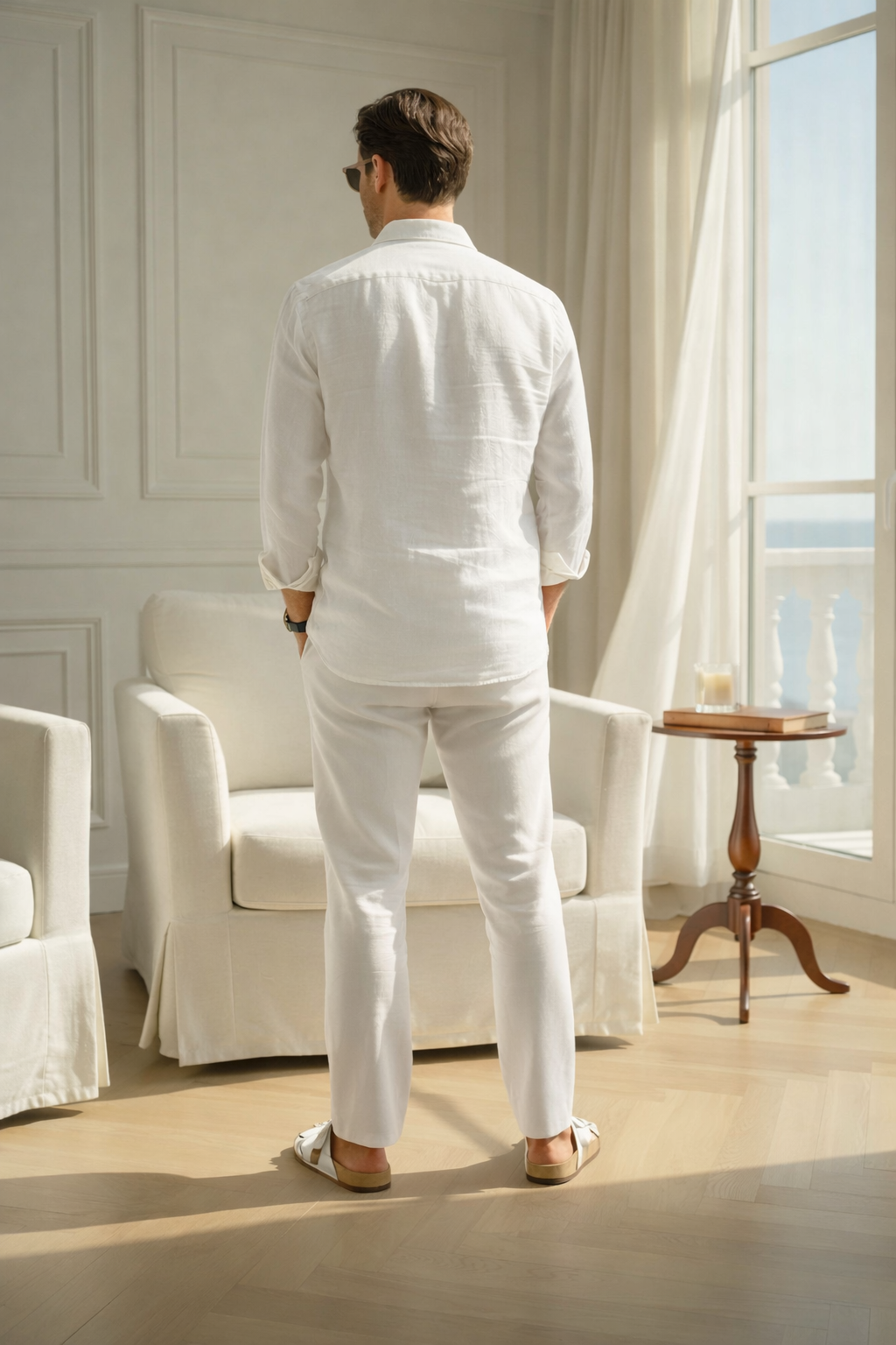 Premium White Linen Shirt with White Linen Pants – Summer Casual Combo