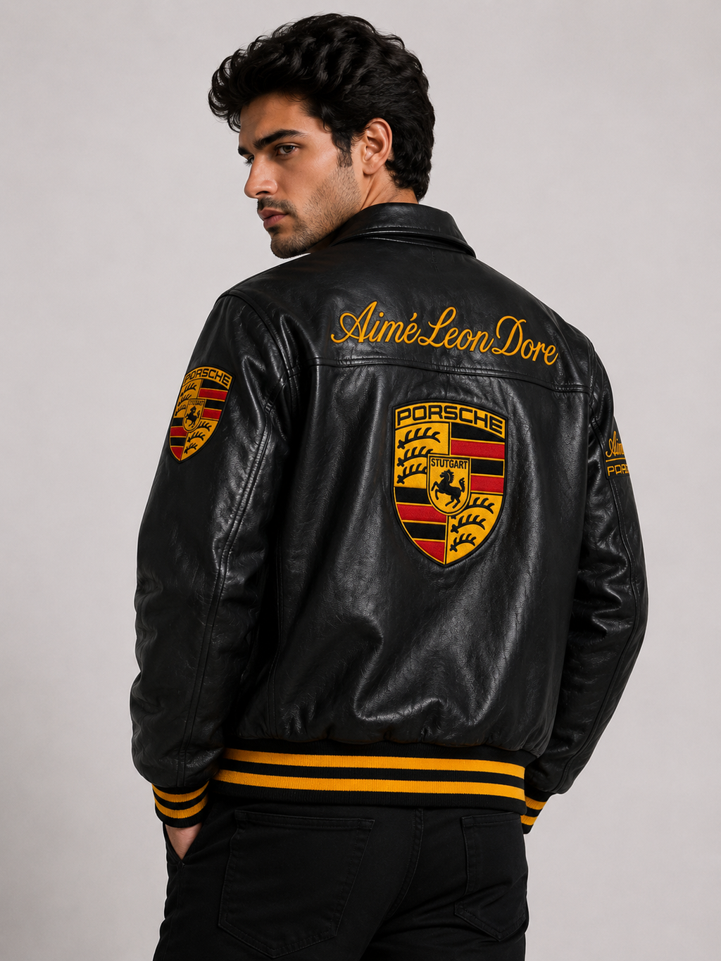 Heritage Racing Premium Leather Jacket – Black & Gold Edition