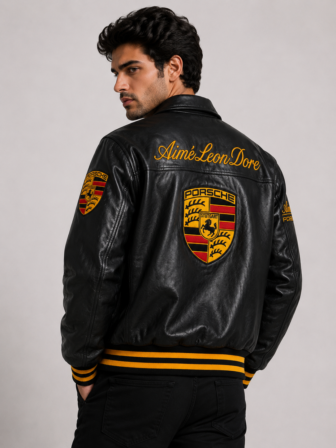 Heritage Racing Premium Leather Jacket – Black & Gold Edition