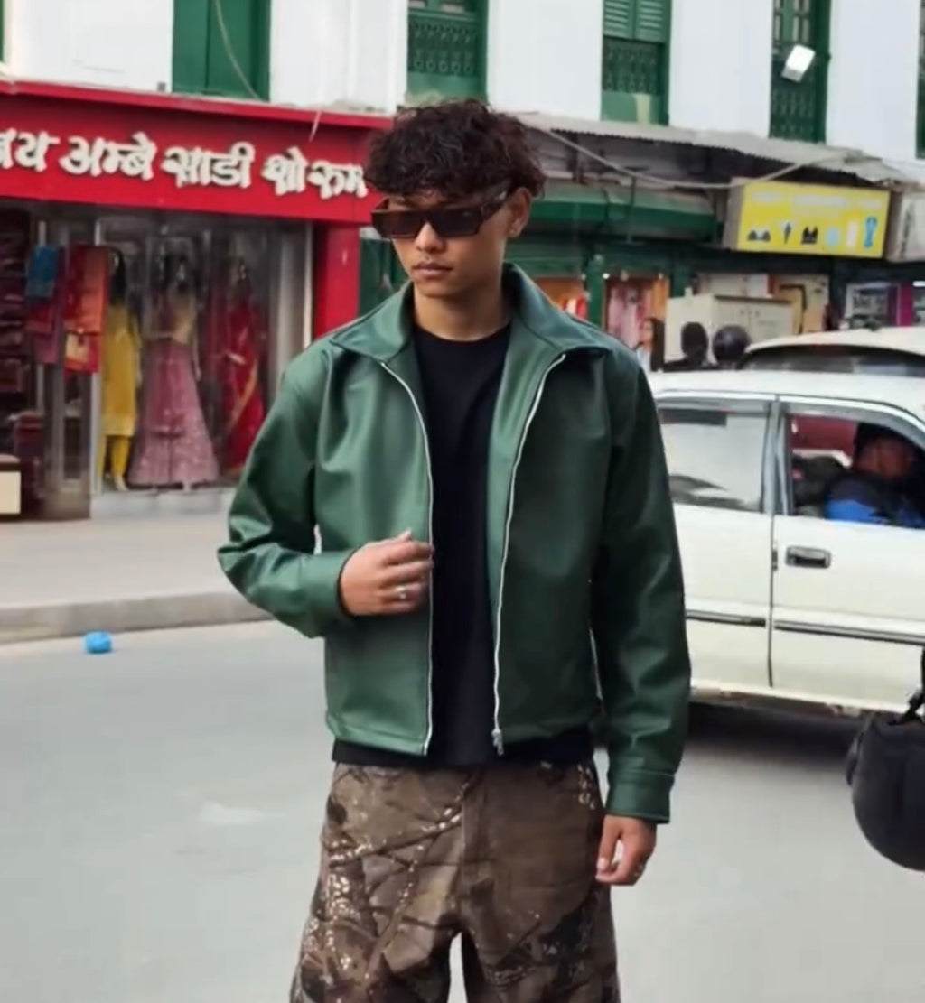 Classic Forest Green Collar Leather Jacket – City Apparel Premium Collection.