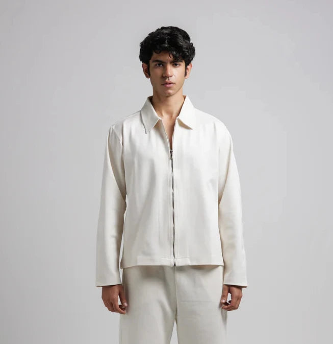 Classic Milky White Collar Leather Jacket – City Apparel Premium Collection.