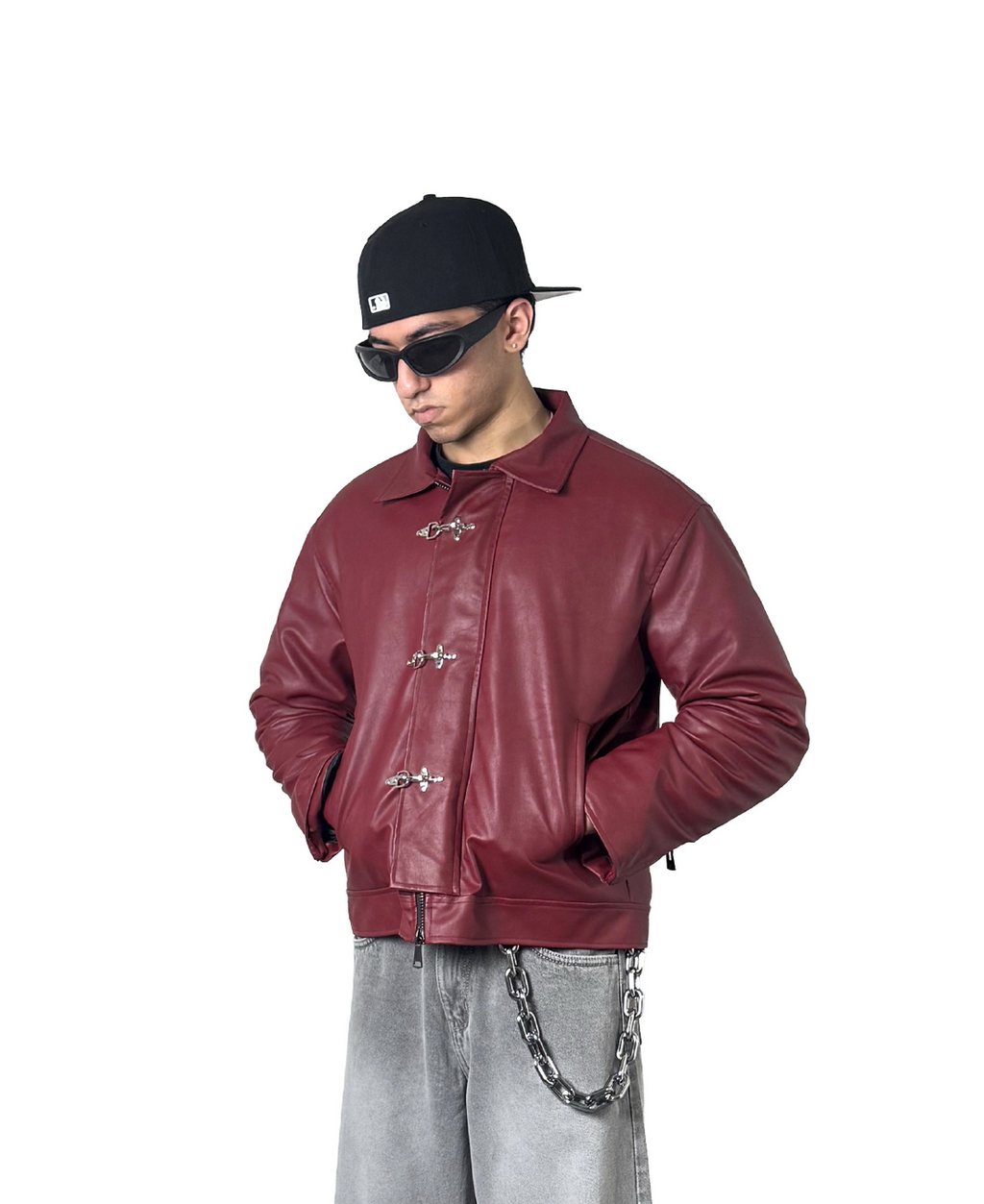 City Apparel Premium Maroon Leather Jacket for Men | Classic Toggle Closure | Regular Fit