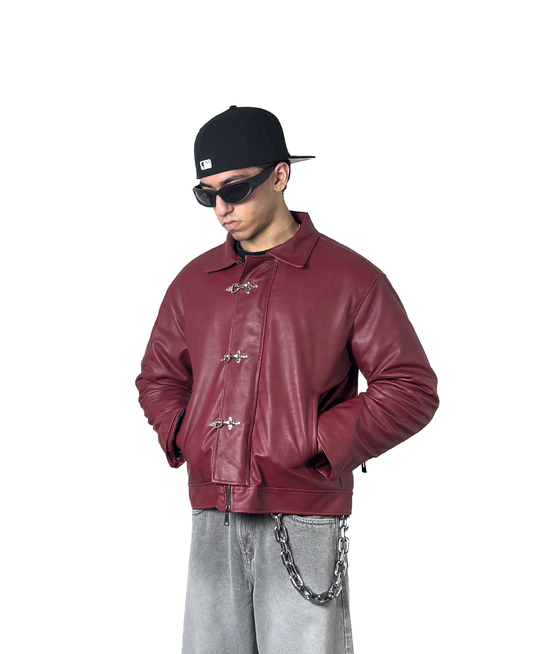 City Apparel Premium Maroon Leather Jacket for Men | Classic Toggle Closure | Regular Fit