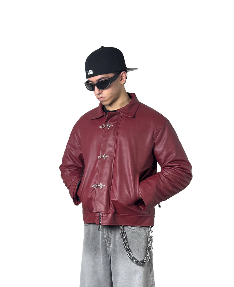 City Apparel Premium Maroon Leather Jacket for Men | Classic Toggle Closure | Regular Fit