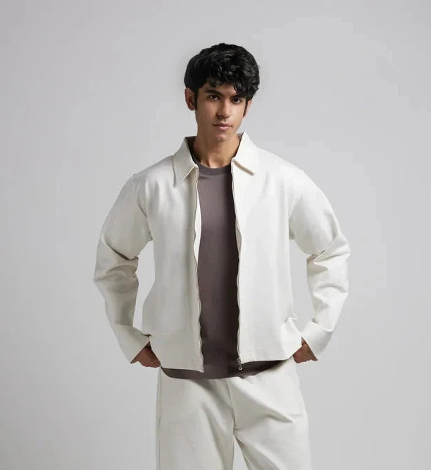 Classic Milky White Collar Leather Jacket – City Apparel Premium Collection.