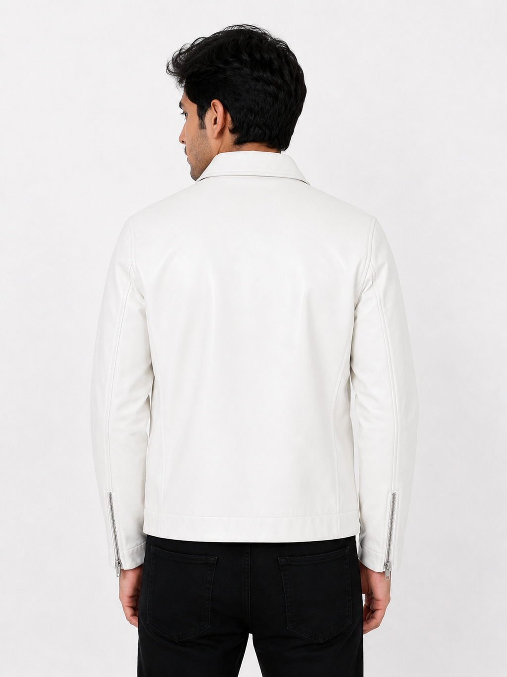 Classic Milky White Collar Leather Jacket – City Apparel Premium Collection.