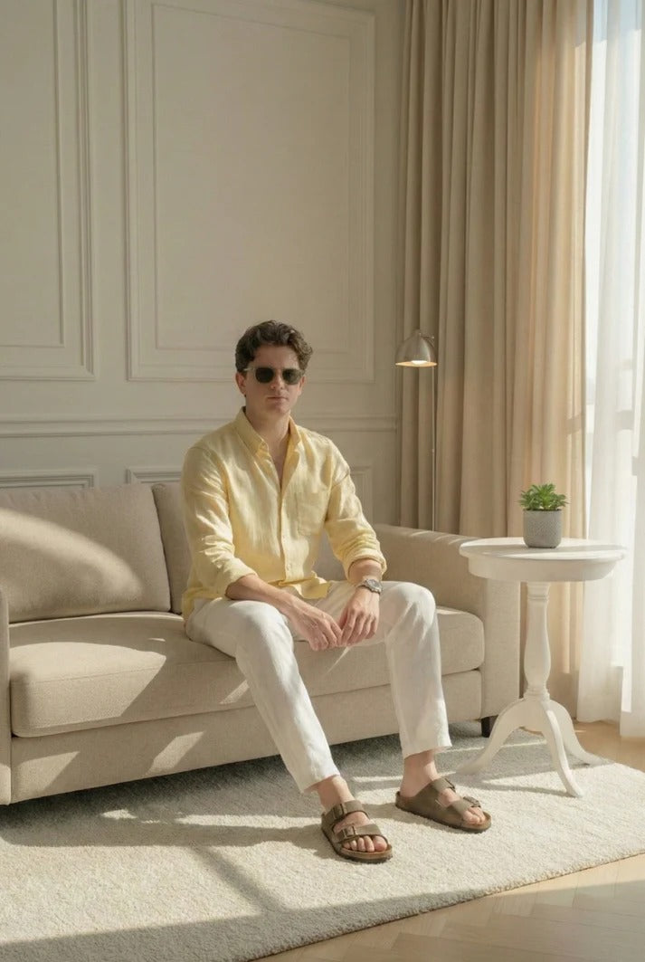 Pastel Yellow Linen Shirt with Off-White Linen Pants – Premium Summer Combo