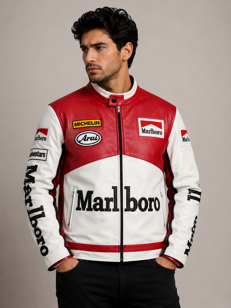 Marlboro Red And White Leather Jacket | City apparel