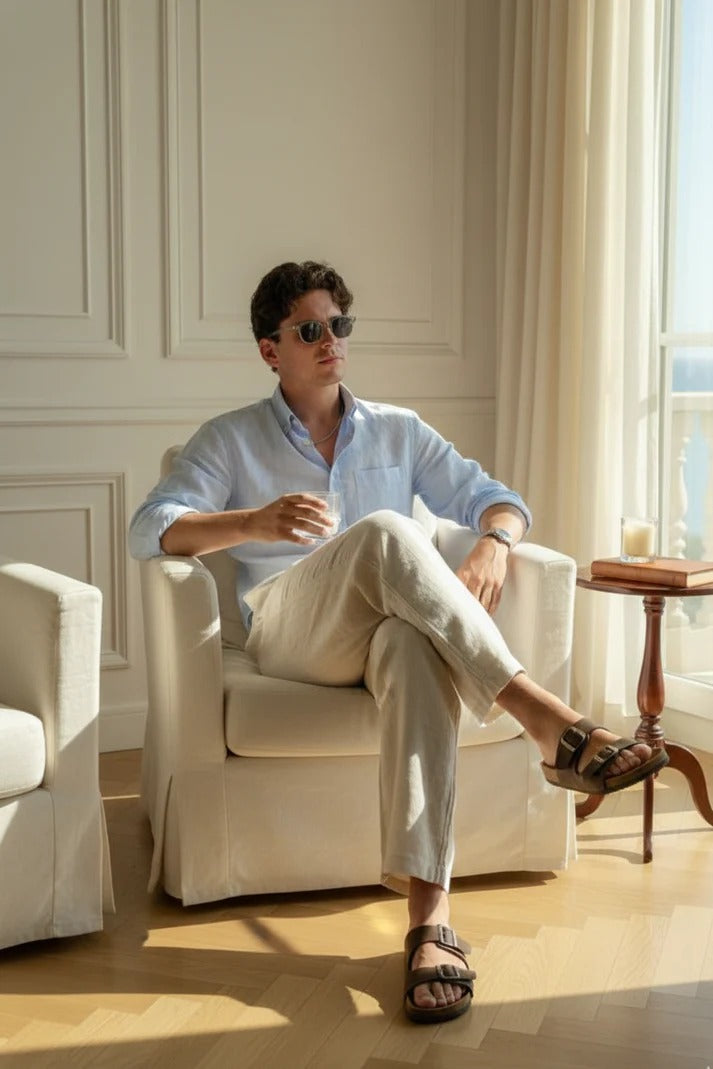 Sky Blue Linen Shirt with Off-White Linen Pants – Premium Summer Combo