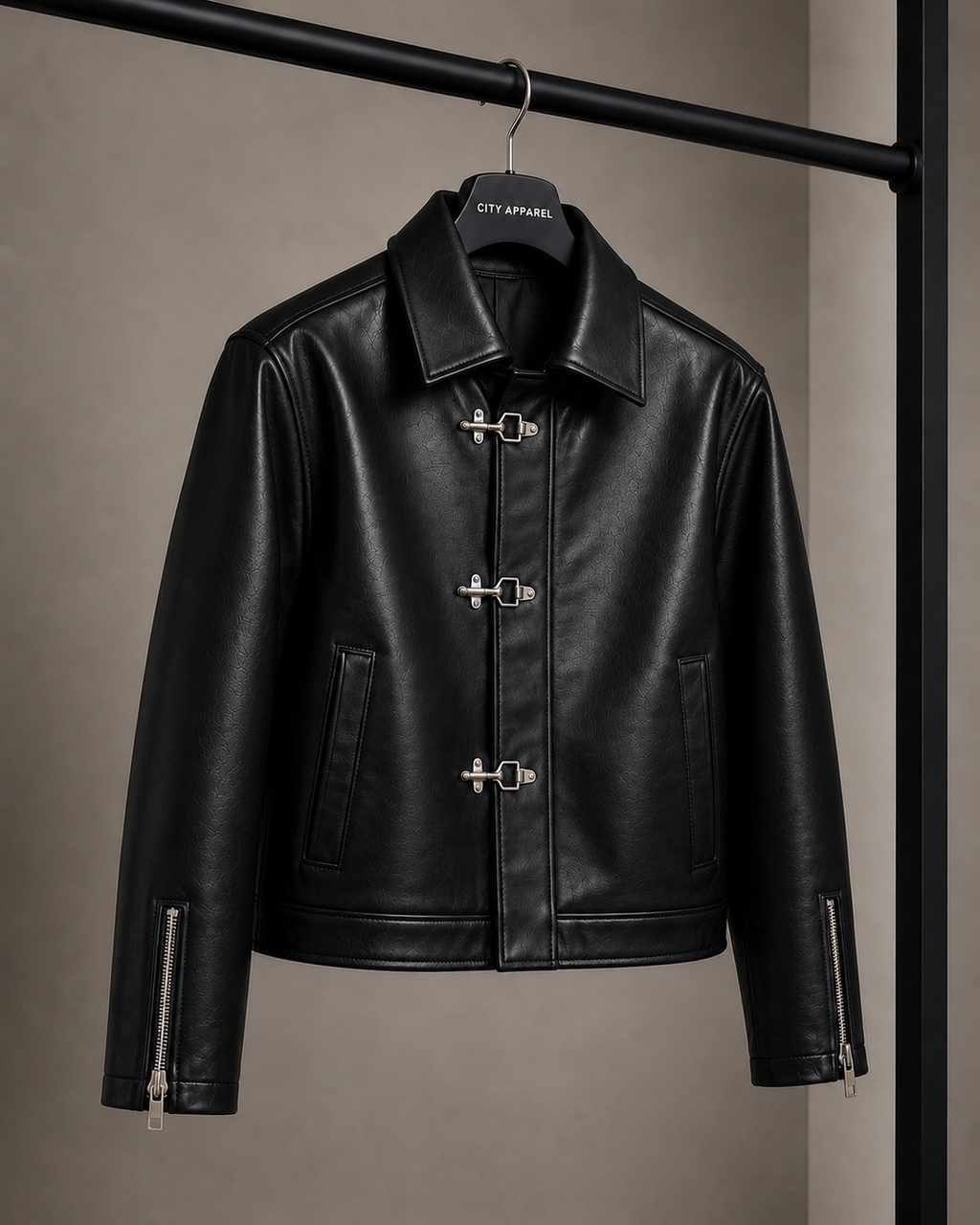 City Apparel Premium Black Leather Jacket for Men | Classic Toggle Closure | Regular Fit