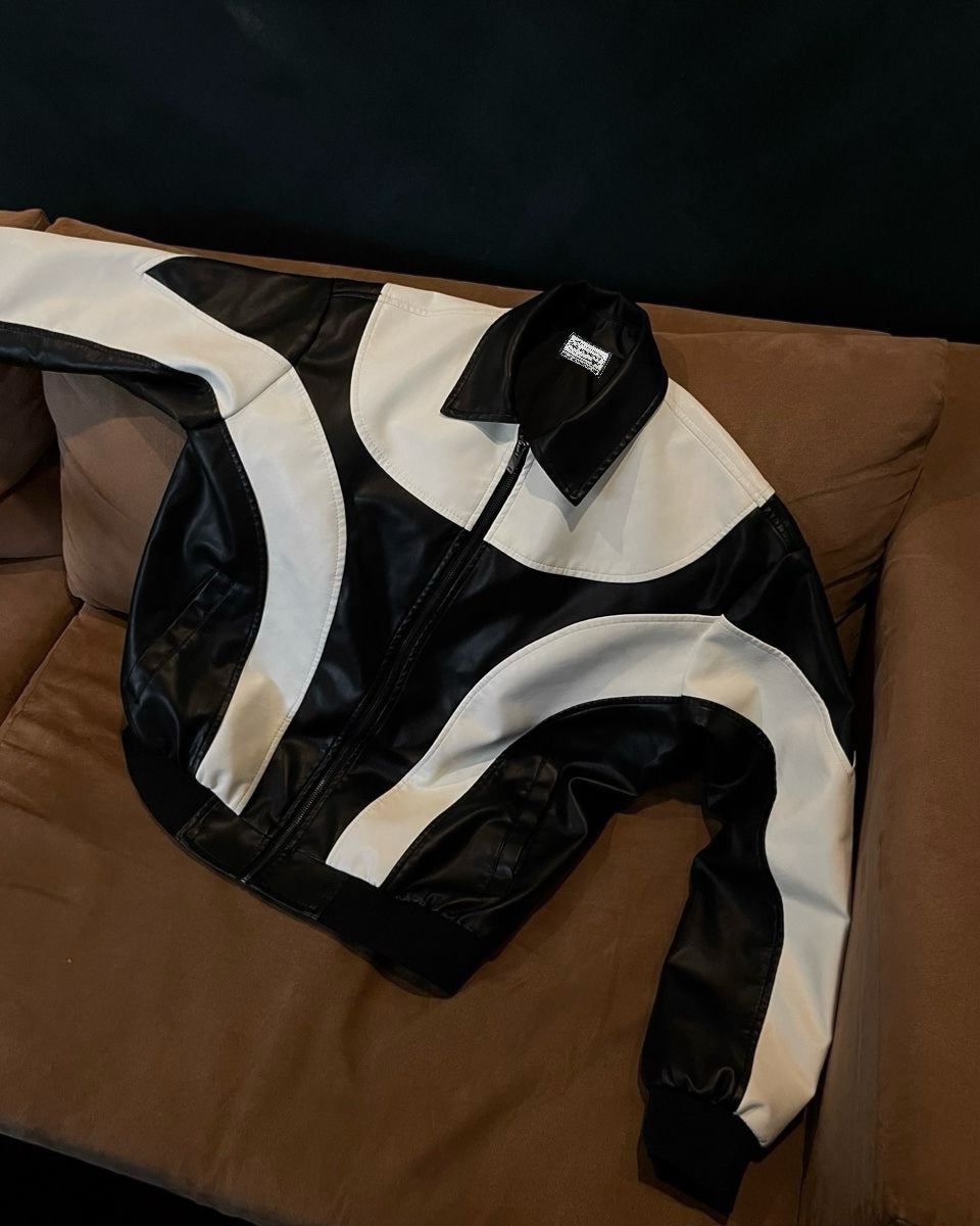 Classic Blank And White Collar Leather Jacket – City Apparel Premium Collection.