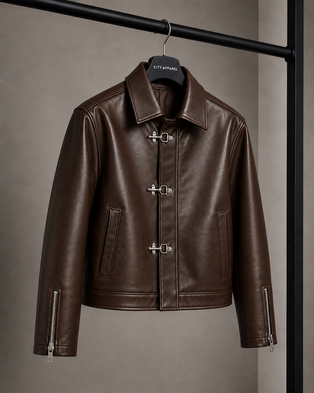 City Apparel Premium Brown Leather Jacket for Men | Classic Toggle Closure | Regular Fit