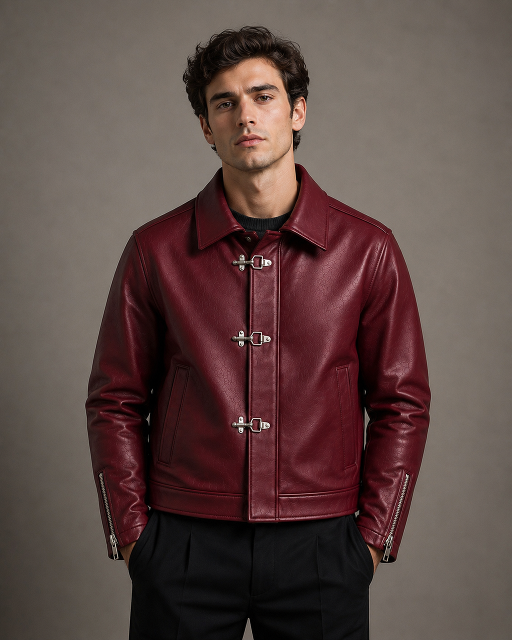 City Apparel Premium Maroon Leather Jacket for Men | Classic Toggle Closure | Regular Fit