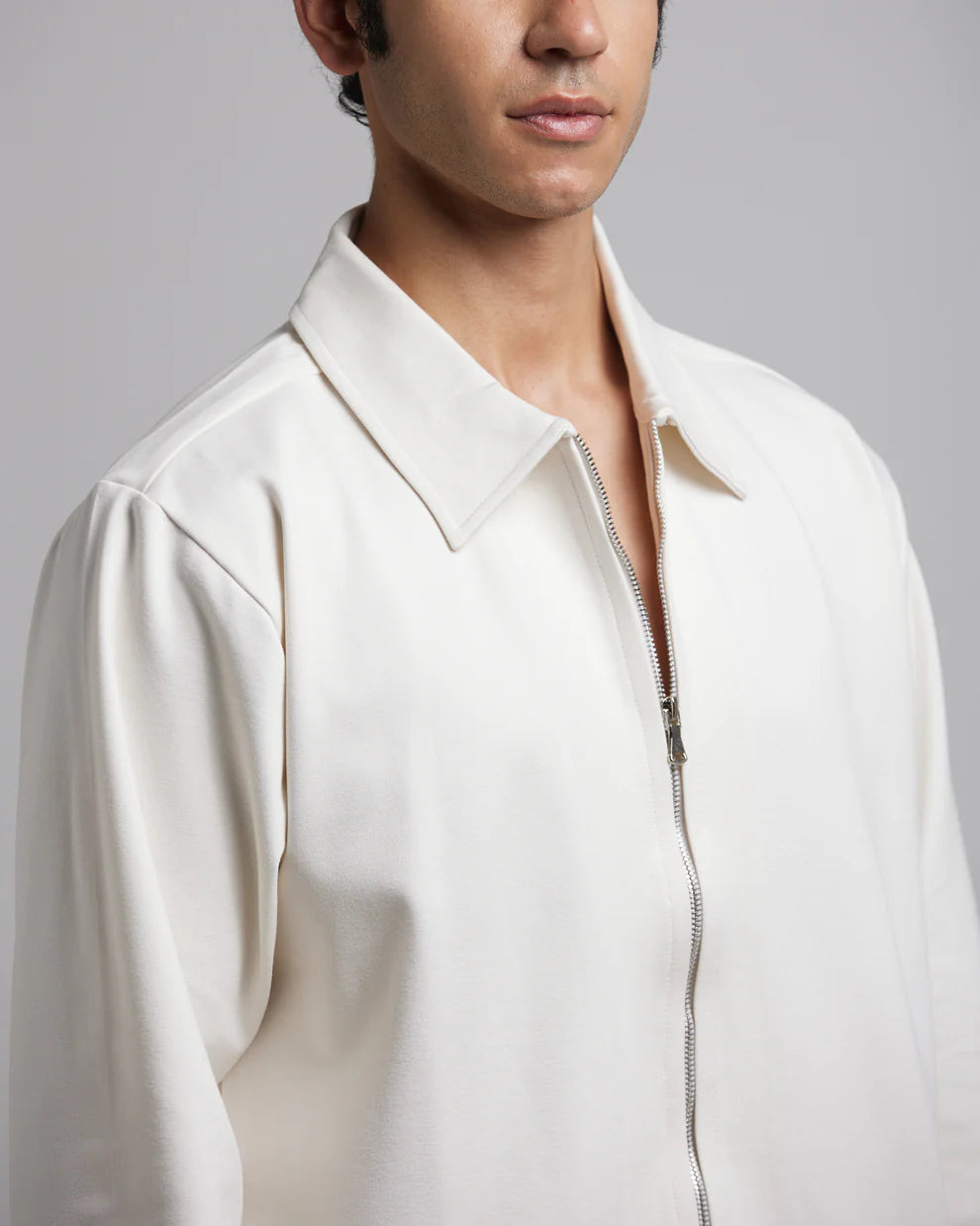 Classic Milky White Collar Leather Jacket – City Apparel Premium Collection.