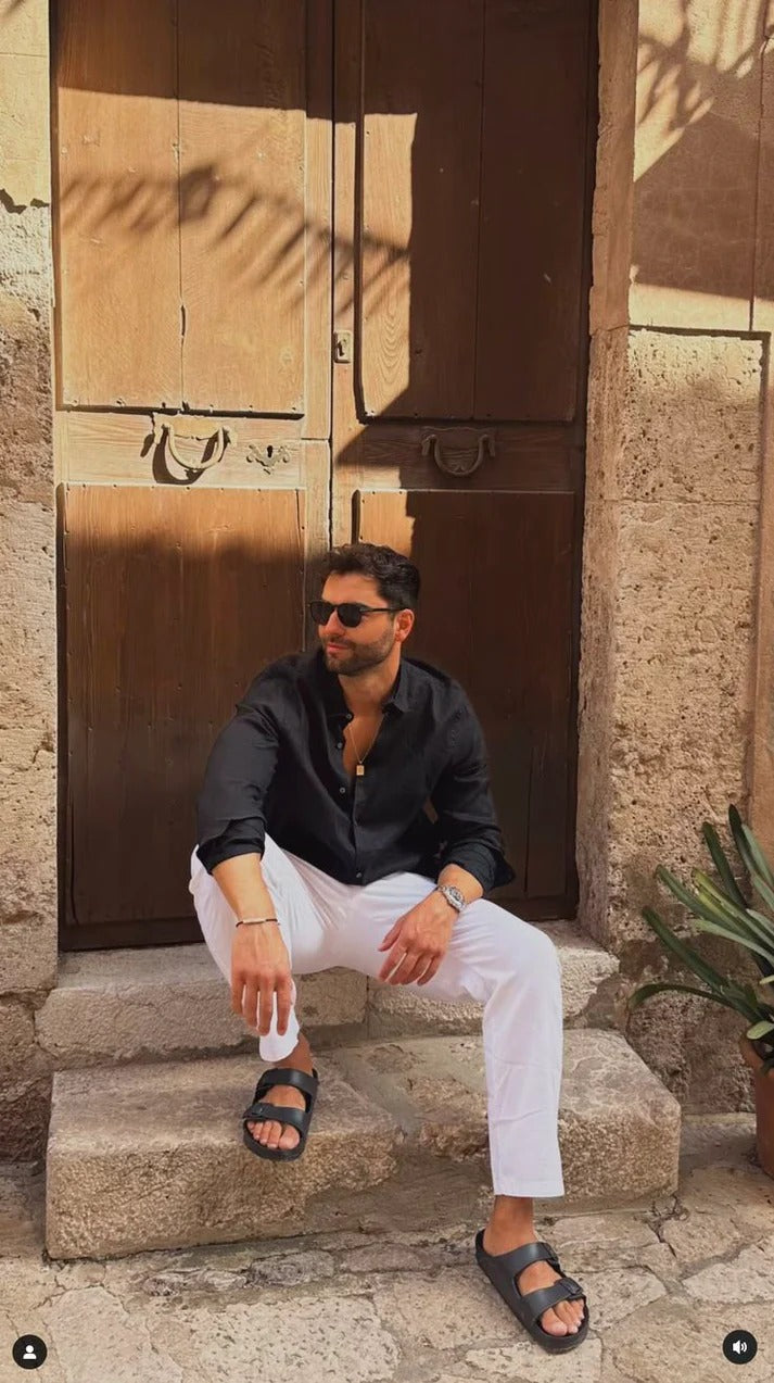 Classic Black Linen Shirt with White Linen Pants – Premium Summer Combo