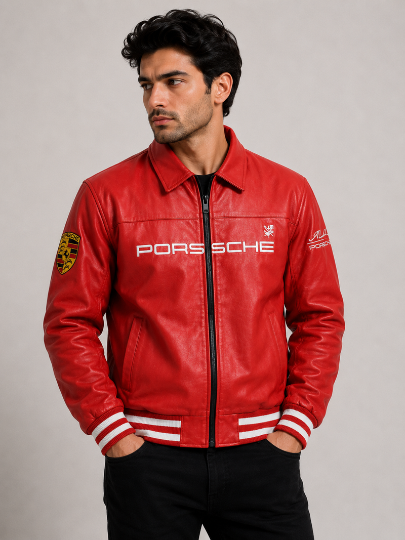 Porsche Red & White Crimson Racing Premium Leather Jacket