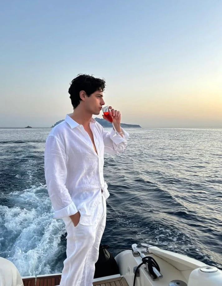 Classic White Linen Shirt with Cream Linen Pants – Premium Summer Combo
