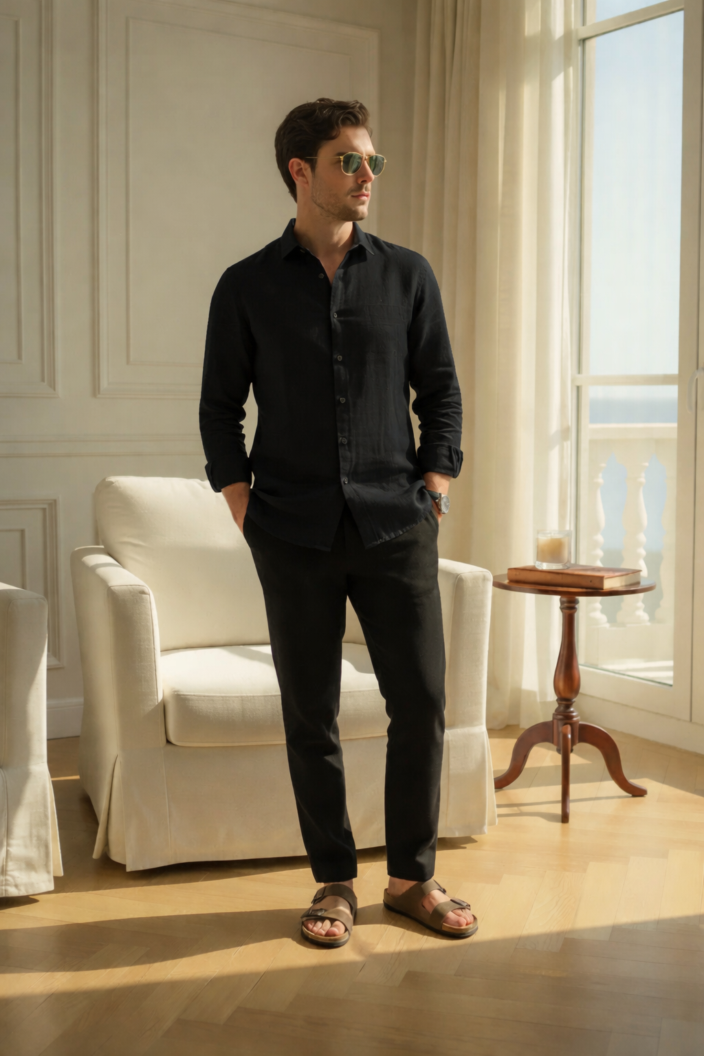 Premium Black Linen Shirt With Black Linen Pants – Summer Casual Combo
