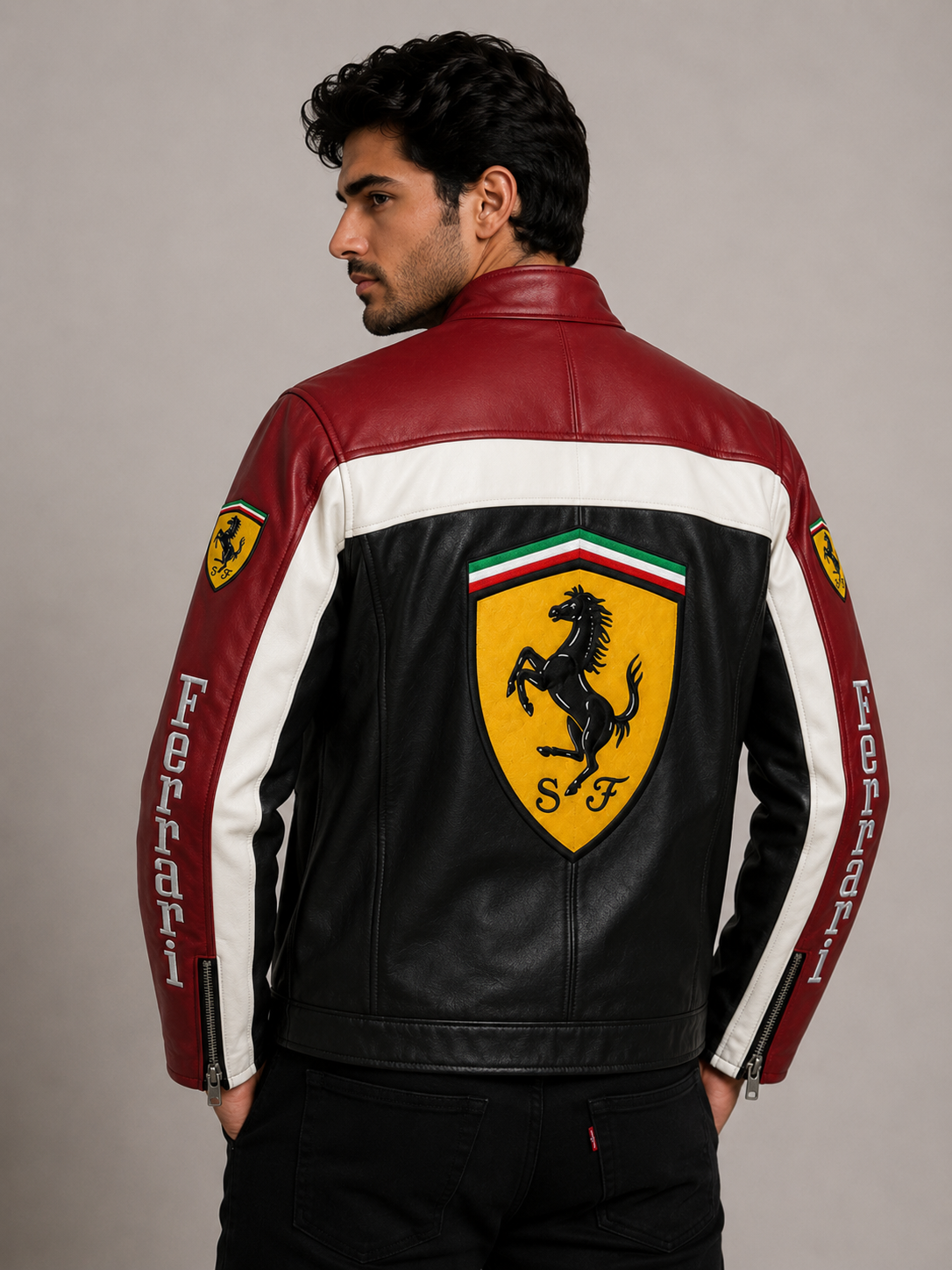 Scuderia Racing Premium Leather Jacket – Black & Red Edition