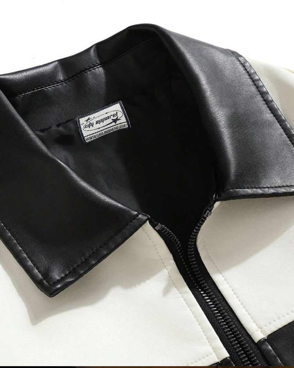 Classic Blank And White Collar Leather Jacket – City Apparel Premium Collection.