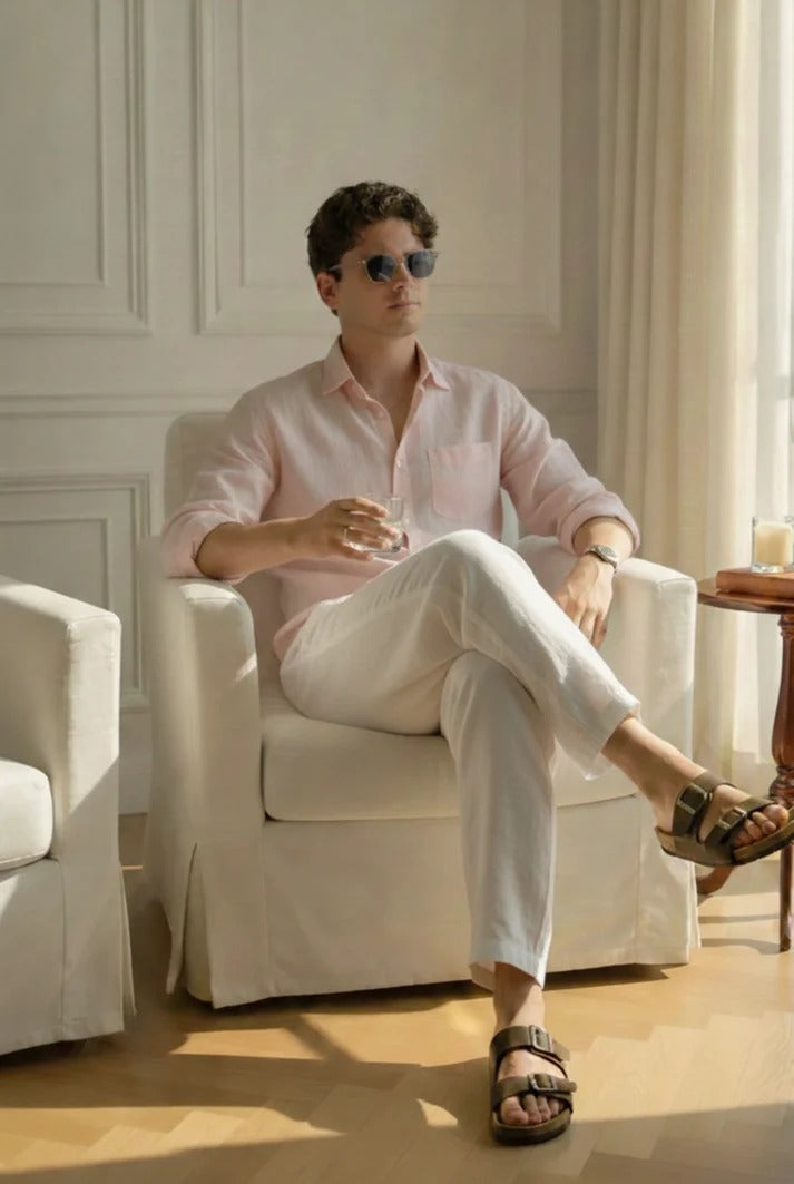 Blush Pink Linen Shirt with Off-White Linen Pants – Elegant Summer Combo