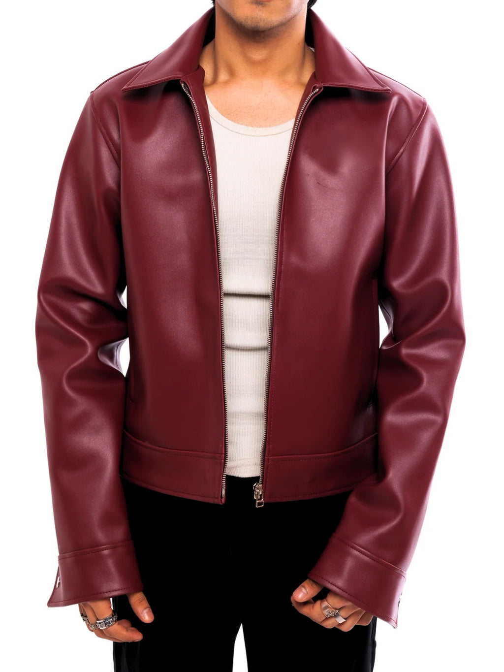 Classic Cherry red Unisex Collar Leather Jacket – City Apparel Premium Collection.