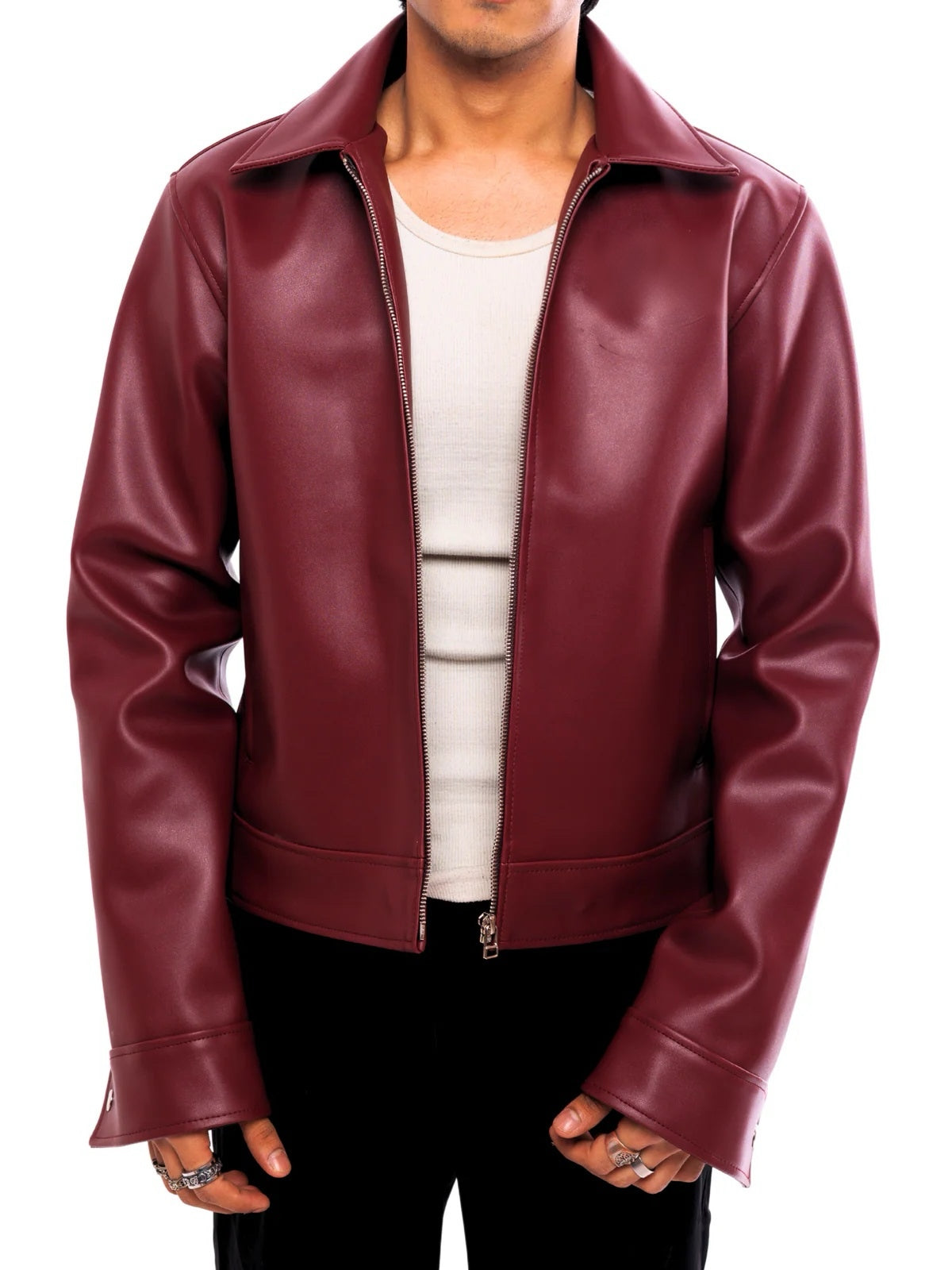 Classic Cherry red Unisex Collar Leather Jacket – City Apparel Premium Collection.