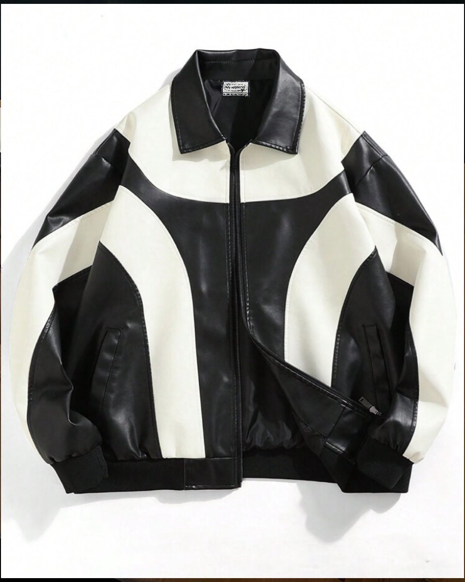 Classic Blank And White Collar Leather Jacket – City Apparel Premium Collection.